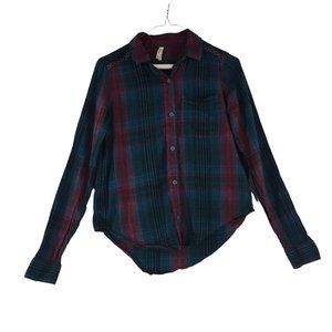 Mudd Womens Black Blue Pink Plaid Button Front‎ Shirt, Top Blouse, XS